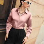 Mulvari Solid Drop Shoulder Button Front Shirt,Long Sleeve Tops