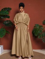 Maweii Plus Size Women's Summer Fashionable Solid Color Tie-Front High Slit Midi Dress