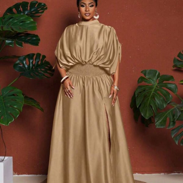Maweii Plus Size Women's Summer Fashionable Solid Color Tie-Front High Slit Midi Dress