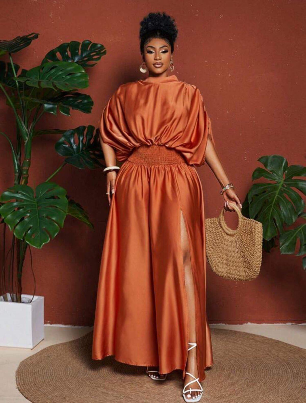 IMG_5788 Maweii Plus Size Women's Summer Fashionable Solid Color Tie-Front High Slit Midi Dress - الصورة 4