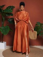 Maweii Plus Size Women's Summer Fashionable Solid Color Tie-Front High Slit Midi Dress - الصورة 4