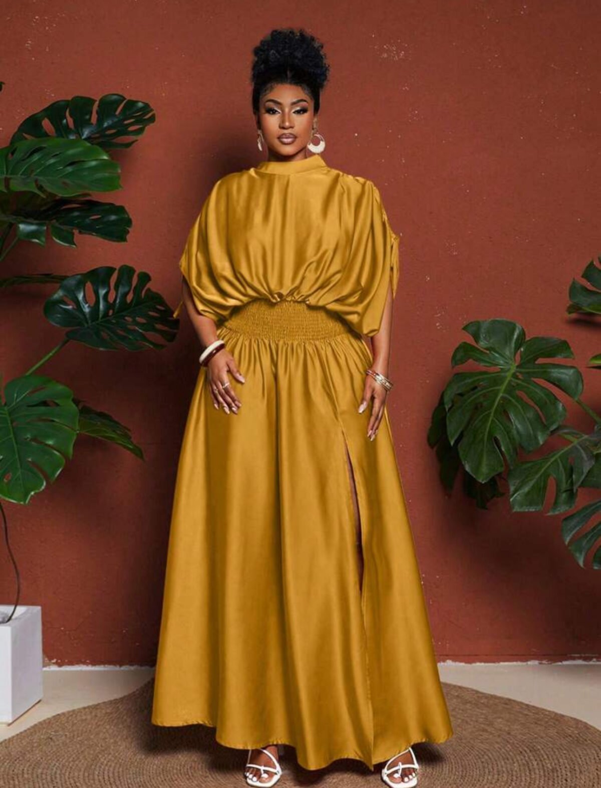 IMG_5789 Maweii Plus Size Women's Summer Fashionable Solid Color Tie-Front High Slit Midi Dress - الصورة 3