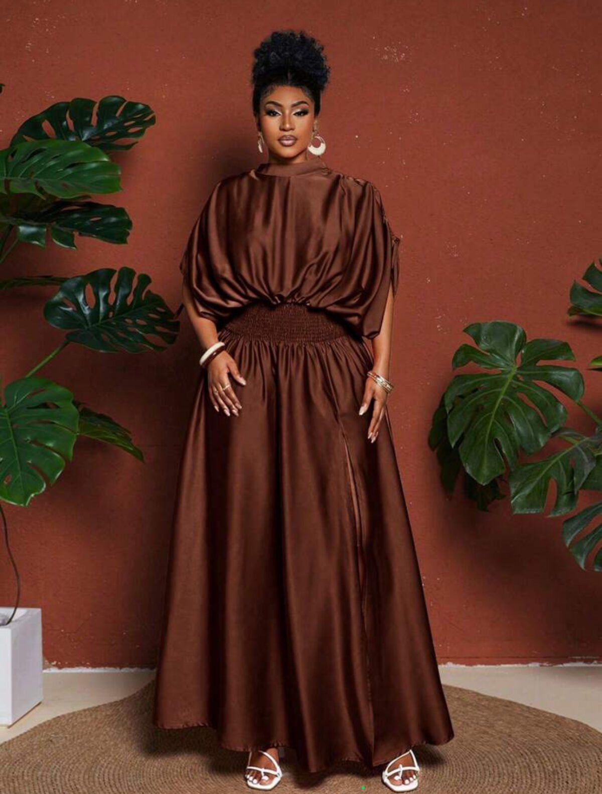 IMG_5790 Maweii Plus Size Women's Summer Fashionable Solid Color Tie-Front High Slit Midi Dress - الصورة 2