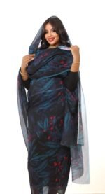 Navy Blue Pattern Full Width Voile.