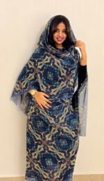 Navy Blue Floral Half Width Voile.