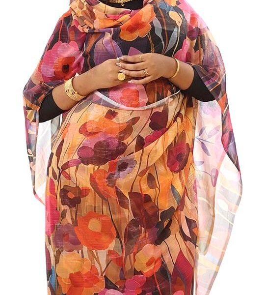 Persimmon Floral Half Width Silk.