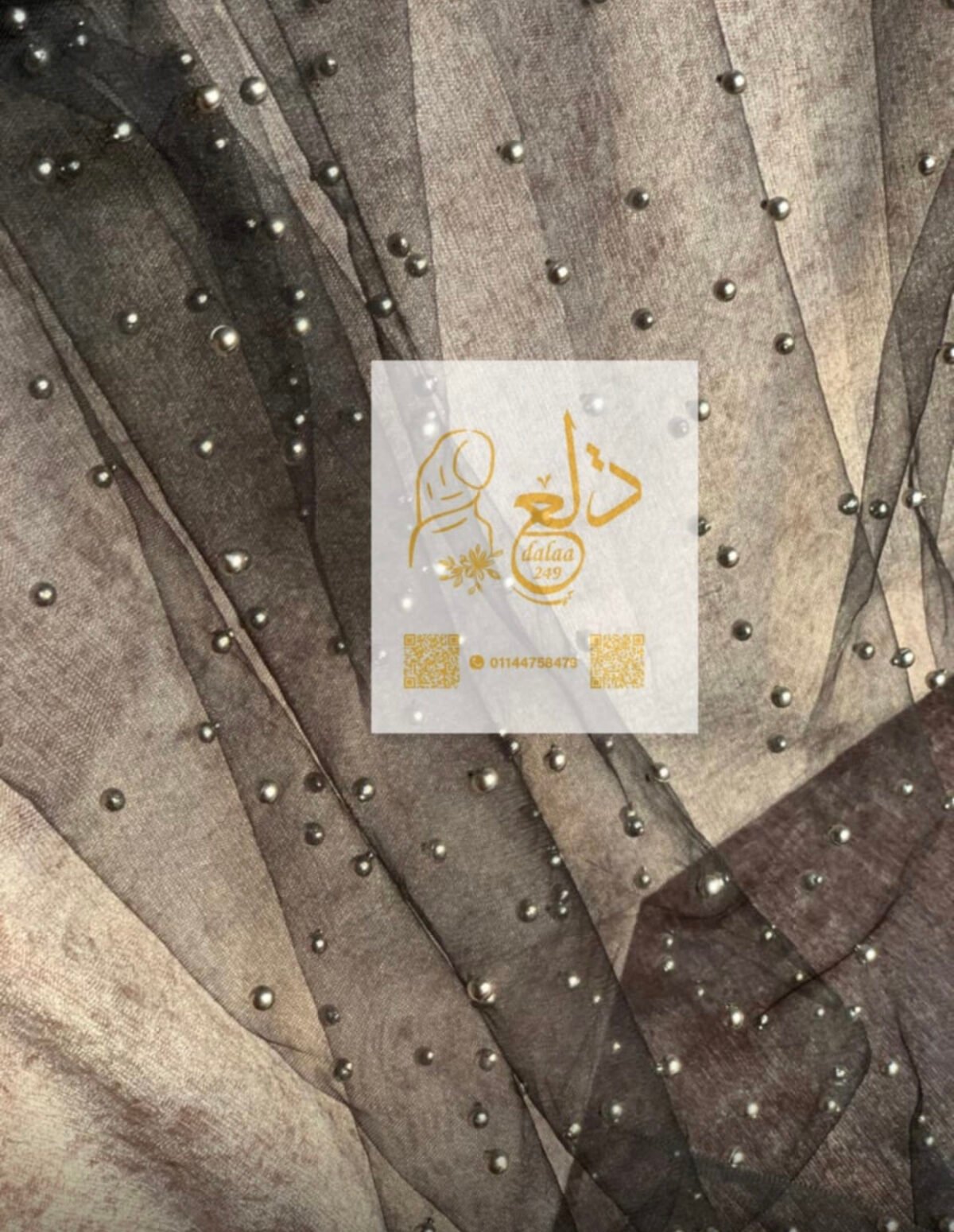 ⁦طرحه تل لؤلي-اسود لون اللولي رصاصي⁩ - الصورة ⁦2⁩