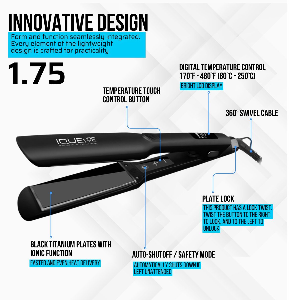 IMG_9339 iQue Professional Hair Straightener wide plate 1.75 - الصورة 1
